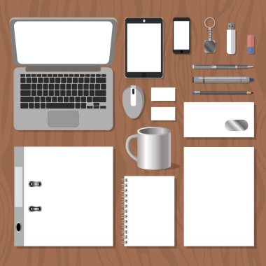 Kurumsal kimliği göstermek için boş şablonlar kümesi. 