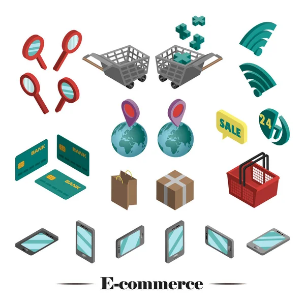 Vektor-Set von 3D-Icons des E-Commerce — Stockvektor