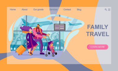 Seyahat Web Sitesi Açılış Sayfası kavramı. Aile birlikte seyahat eder. 
