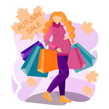 Bebeğin doğumu için alışveriş güzel hamile kadın. El ilanı, web banner, açılış sayfaları, reklamlar, uygulamalar kavramı