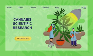 Bilim adamları laboratuvarda dev kenevirler yetiştiriyor ve bitkinin özelliklerini araştırıyorlar. Web sitesi konsepti, iniş sayfası tasarım şablonu