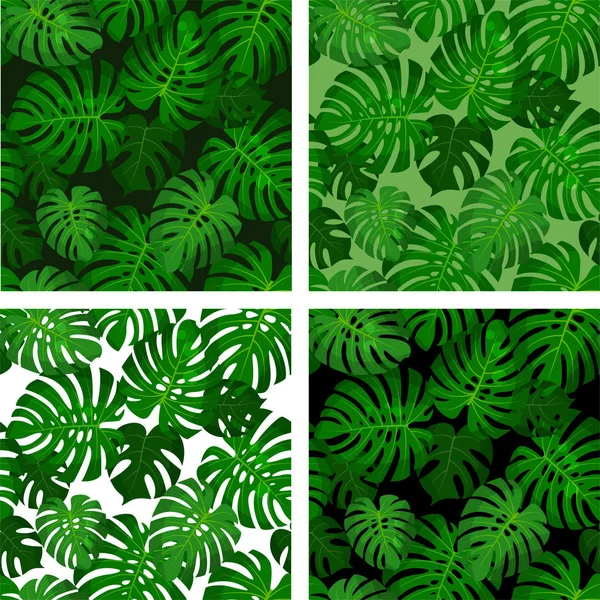 Coleção de padrões abstratos sem costura com folhas Monstera — Vetor de Stock