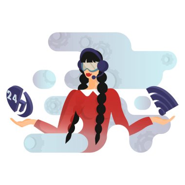 Kadın danışman, saat başı müşteriyle temasta olan çevrimiçi mağaza müdürü.