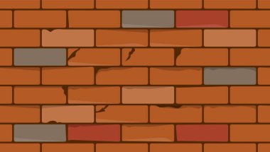 Kırık tuğla duvarın dokusu. Kusursuz vektör deseni. Duvarın yüzeyi, bina cephesi. Mimarlık ve tasarım. Tuğla kaplama örneği. Klasik çatlamış arkaplan 