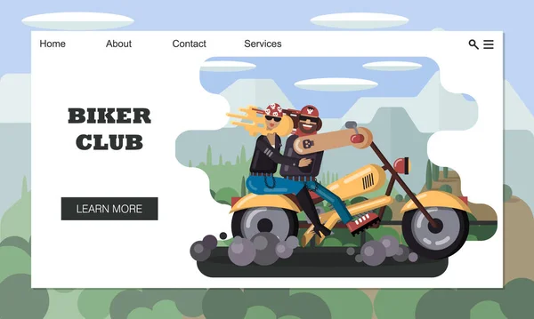Modèle Site Web Club Motards Sous Culture Rocker Couple Cycliste — Image vectorielle