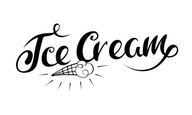 Dondurmayı tasarlayan tasarımcı. Beyaz arka planda izole bir nesne. Boş, logonun şablonu. El yazması logoti, çıkartma, simge. Etiket ve ambalaj için şablon