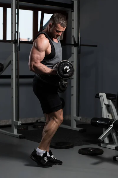 Athlète Travaillant Biceps Dans Une Salle Gym Boucles Concentration Haltère — Photo