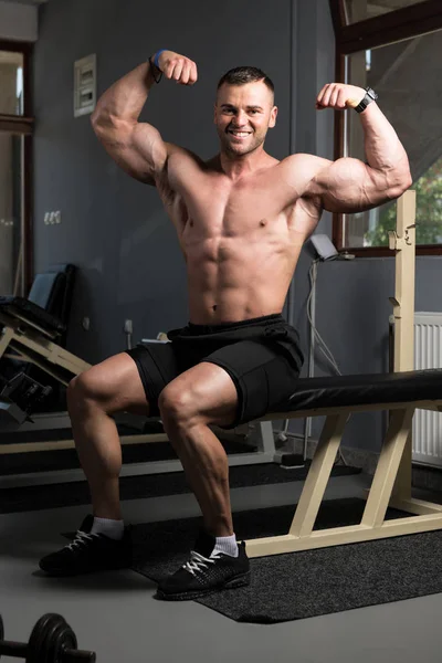 Handsome Good Looking Attractive Young Man Muscular Body Relaxing Gym — Stock Photo, Image