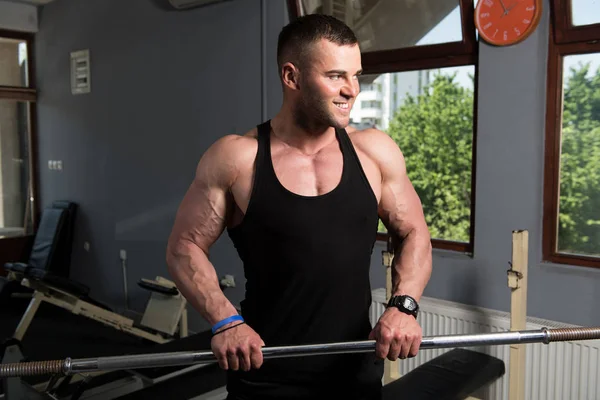 Athlete Gym Performing Forearm Curls Barbell — Stock Photo, Image