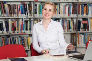 Sınav hazırlama ve dersler okul kütüphanesinde öğrenme - Laptop ve Gözat Internet üzerinde araştırma kütüphanede yapma öğrenci