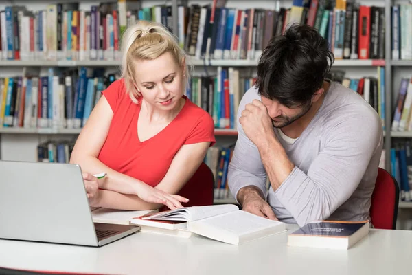 Bazı okul işi kütüphanede bir dizüstü bilgisayar ile bir çekici öğrenci portresi