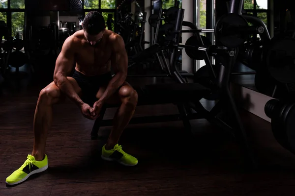 Handsome Good Looking Attractive Young Man Muscular Body Relaxing Gym — Stock Photo, Image