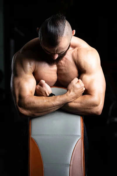 Beard Man Posing Different Poses Demonstrating His Muscles Male Showing — Stock Photo, Image