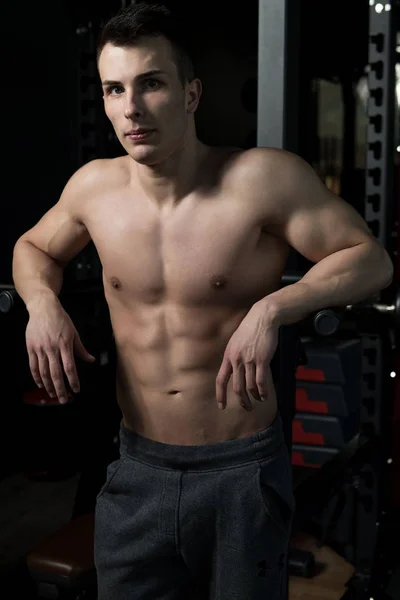 Handsome Good Looking Attractive Young Man Muscular Body Relaxing Gym — Stock Photo, Image