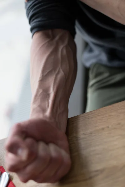 Man Showing Vascularity Arm Close — Stock Photo, Image