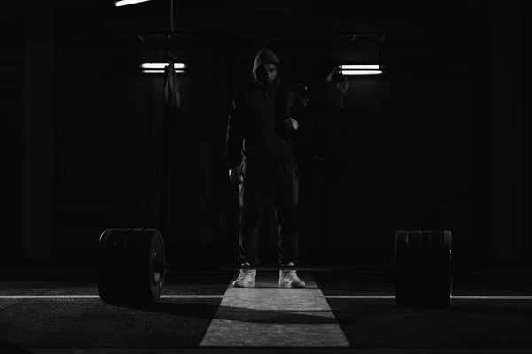 Powerlifter Stands Front Barbel Preparing Deadlift — Stock Photo, Image