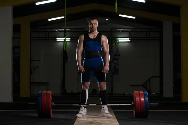 Atleta Ginásio Está Preparado Para Realizar Exercício Deadlift — Fotografia de Stock