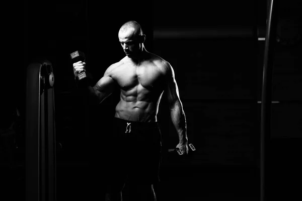 Athlete Working Out Biceps Gym Dumbbell Concentration Curls — Stock Photo, Image