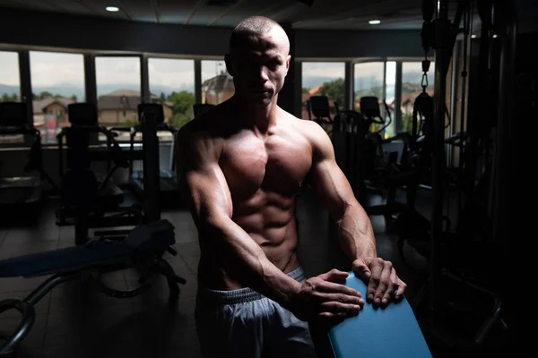 Handsome Good Looking Attractive Young Man Muscular Body Relaxing Gym — Stok Foto