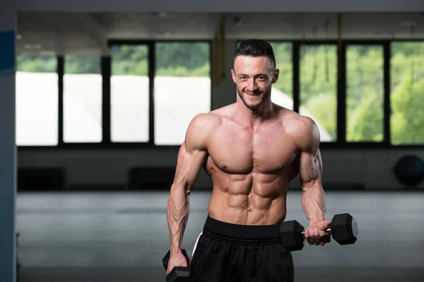 Athlète Travaillant Biceps Dans Une Salle Gym Boucles Concentration Haltère — Photo