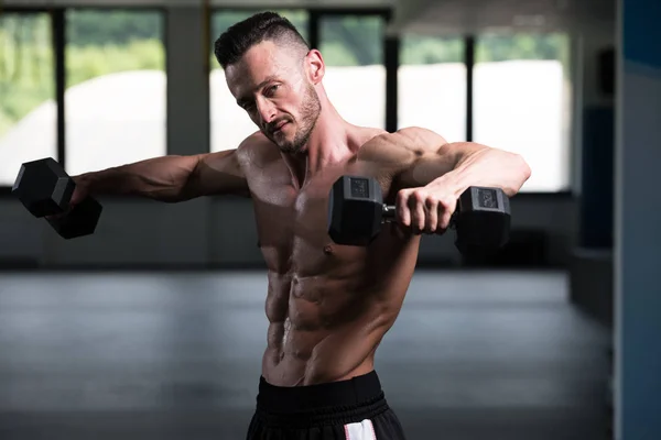 Athlete Working Out Shoulders Gym Dumbbell Concentration Curls — Stock Photo, Image