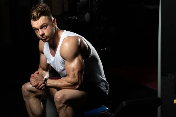 Handsome Good Looking Attractive Young Man Muscular Body Relaxing Gym — Stock Photo, Image