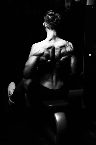 Bodybuilder träna tillbaka i Gym — Stockfoto