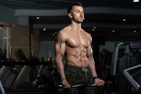 Pazı egzersiz bir spor salonunda Dumbbells ile — Stok fotoğraf