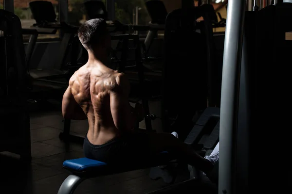 Culturista haciendo ejercicio de vuelta en el gimnasio — Foto de Stock