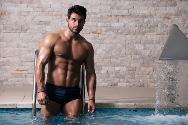 Athlete At Hotel Indoor Pool — Stock Photo, Image