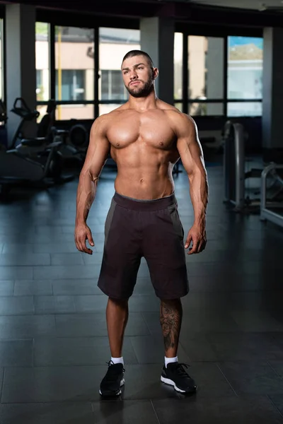 Przystojny muskularny mężczyzna muskuły w siłowni — Zdjęcie stockowe
