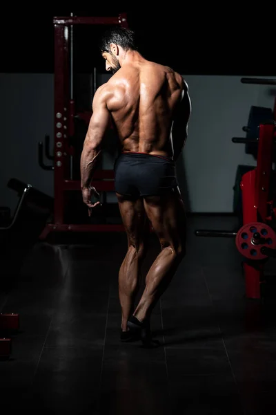 Middle Age Man Bodybuilder Flexing Back Pose — Stock Photo, Image