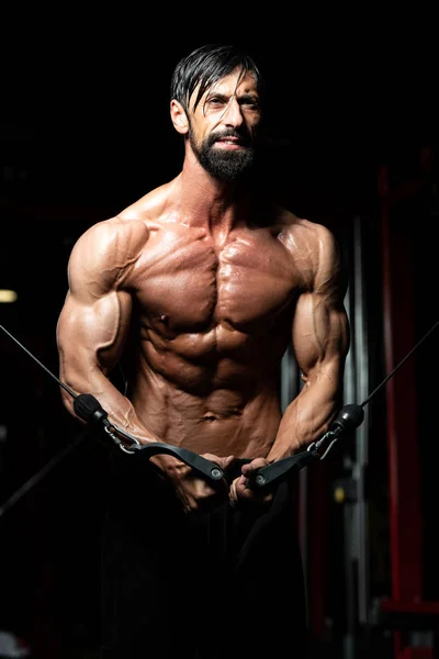 Mature Man Exercising Chest In The Gym — Stock Photo, Image