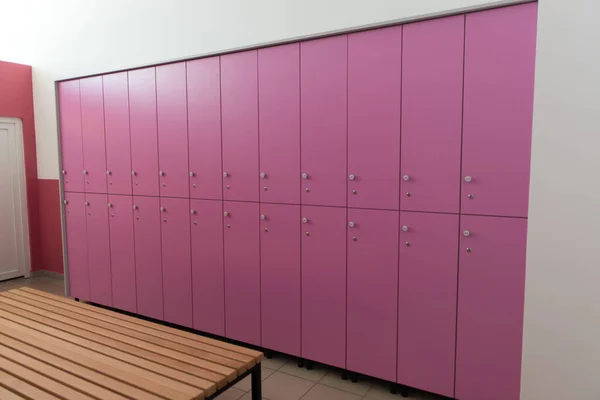 Modern Interior Of A Pink Locker Changing Room In Fitness Center Gym
