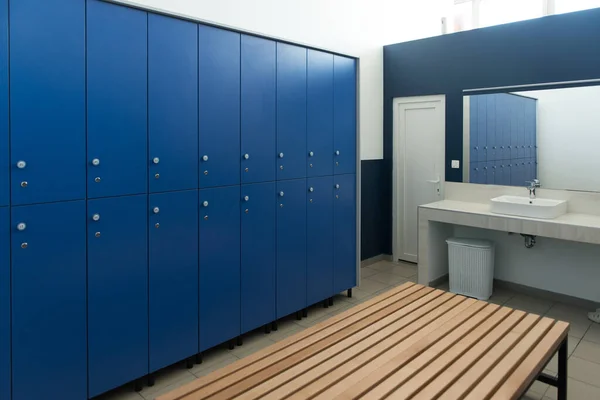 Modern Interior Of A Blue Locker Changing Room In Fitness Center Gym