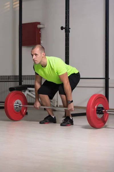 Sofá Haciendo Ejercicio Peso Pesado Para Espalda Con Barra Gimnasio —  Fotos de Stock