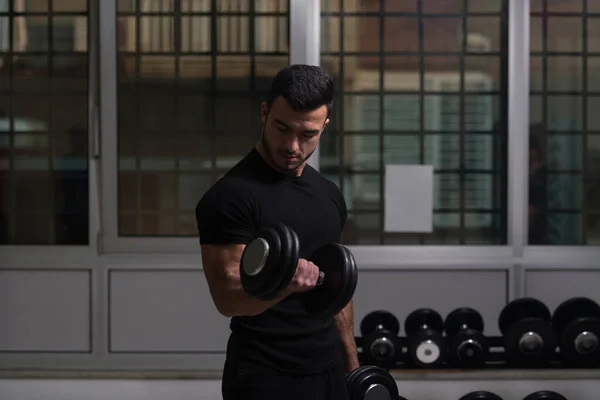 Atleta Che Lavora Fuori Bicipiti Una Palestra Dumbbell Concentration Curls — Foto Stock