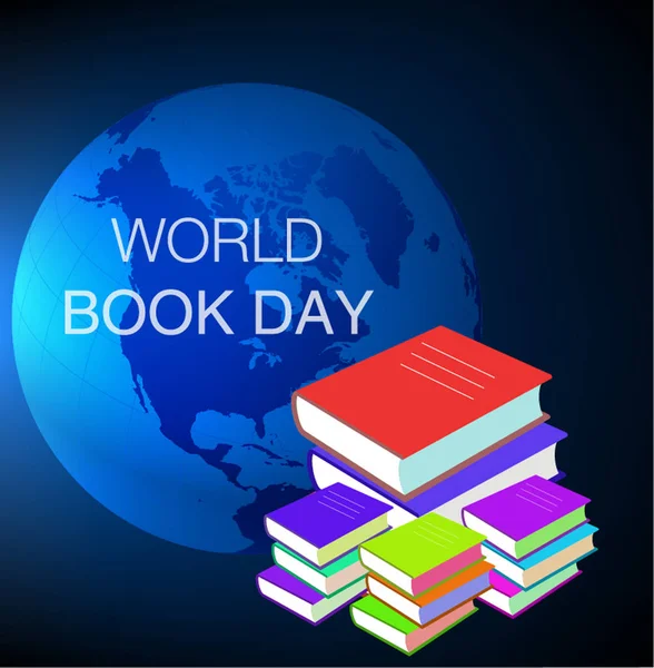 Друкувати Всесвітній день книги з темного глобус фоном — стоковий вектор