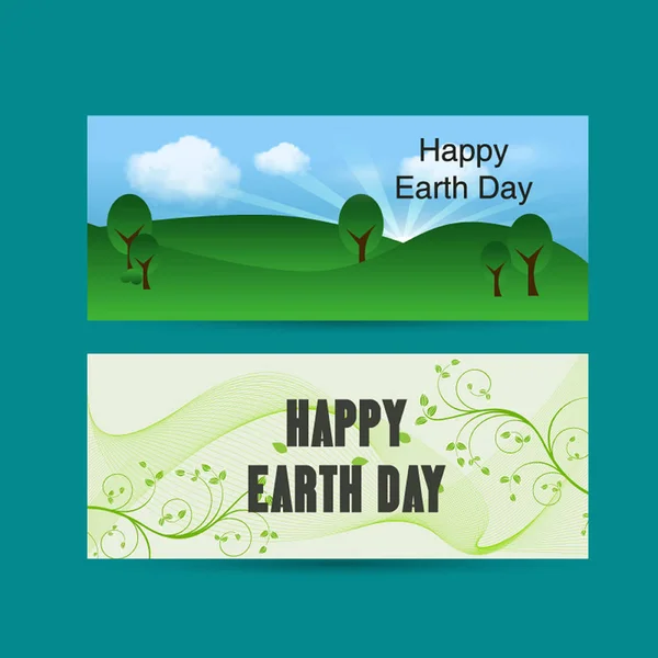 Earth Day Banner Mit Grünen Feldbäumen Und Floralem Design — Stockvektor