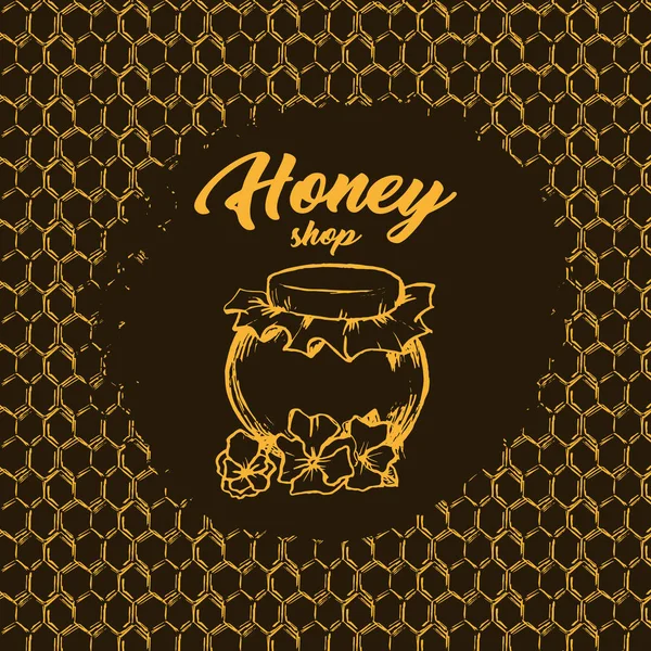 Мед Бджоли Дизайн Логотипу Ескіз Соти Візерунком — стоковий вектор