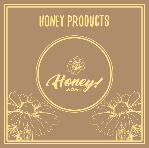 Honey Bee Plakat Logo Okrąg Szkicu Elementów Strukturze Plastra Miodu — Wektor stockowy