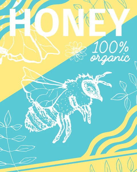 Kolorowy Plakat Bee Świeży Miód — Wektor stockowy
