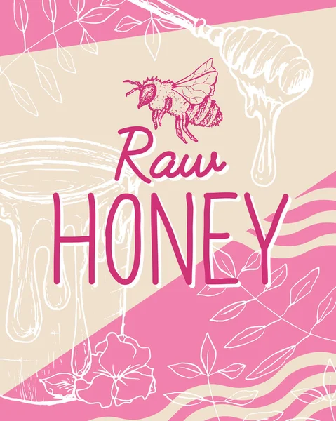 Kolorowy Plakat Bee Świeży Miód — Wektor stockowy