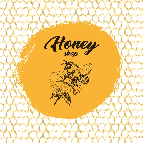 Honey Bee Sketch Logo Design Honeycomb Pattern Royalty Free Stock Vectors