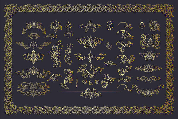Набор золотых декоративных элементов в итальянском стиле барокко
