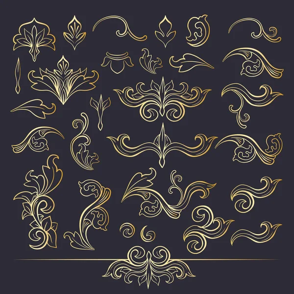 Talyan Güzelleşmek Barok Tarzı Altın Dekoratif Öğeleri Kümesi — Stok Vektör