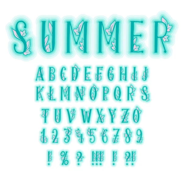Summer Alphabet Bold Font Decorative Leaves Inglês Tipos Cartas Isoladas — Vetor de Stock