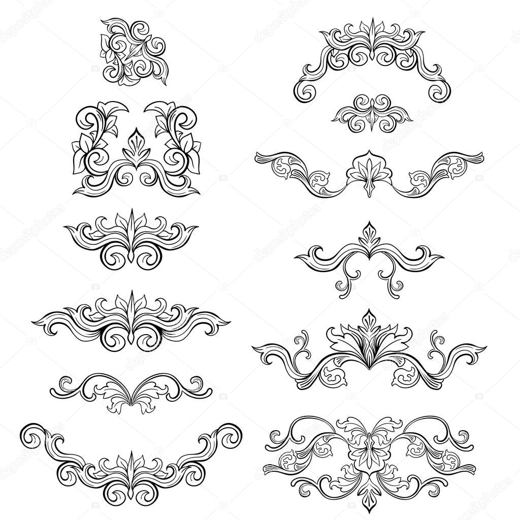 Black decorative elements in Italian flourish baroque style