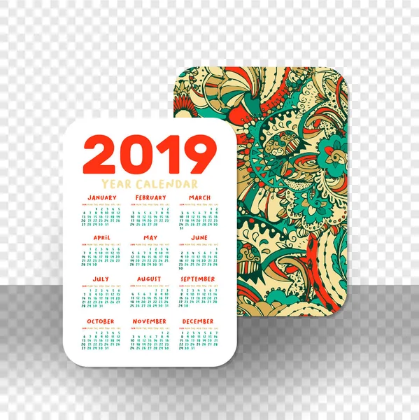 Βασικό Πλέγμα Ημερολογίου Τσέπης 2019 Διάνυσμα Κάθετο Προσανατολισμό Λευκό Εκτυπώσιμη — Διανυσματικό Αρχείο