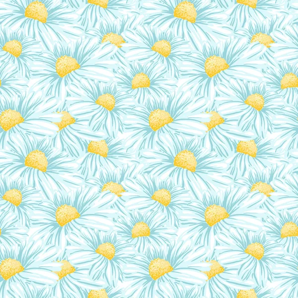 Daisy Chamomile Tea Herb Flowers Seamless Pattern Fondo Pantalla Terapia — Archivo Imágenes Vectoriales